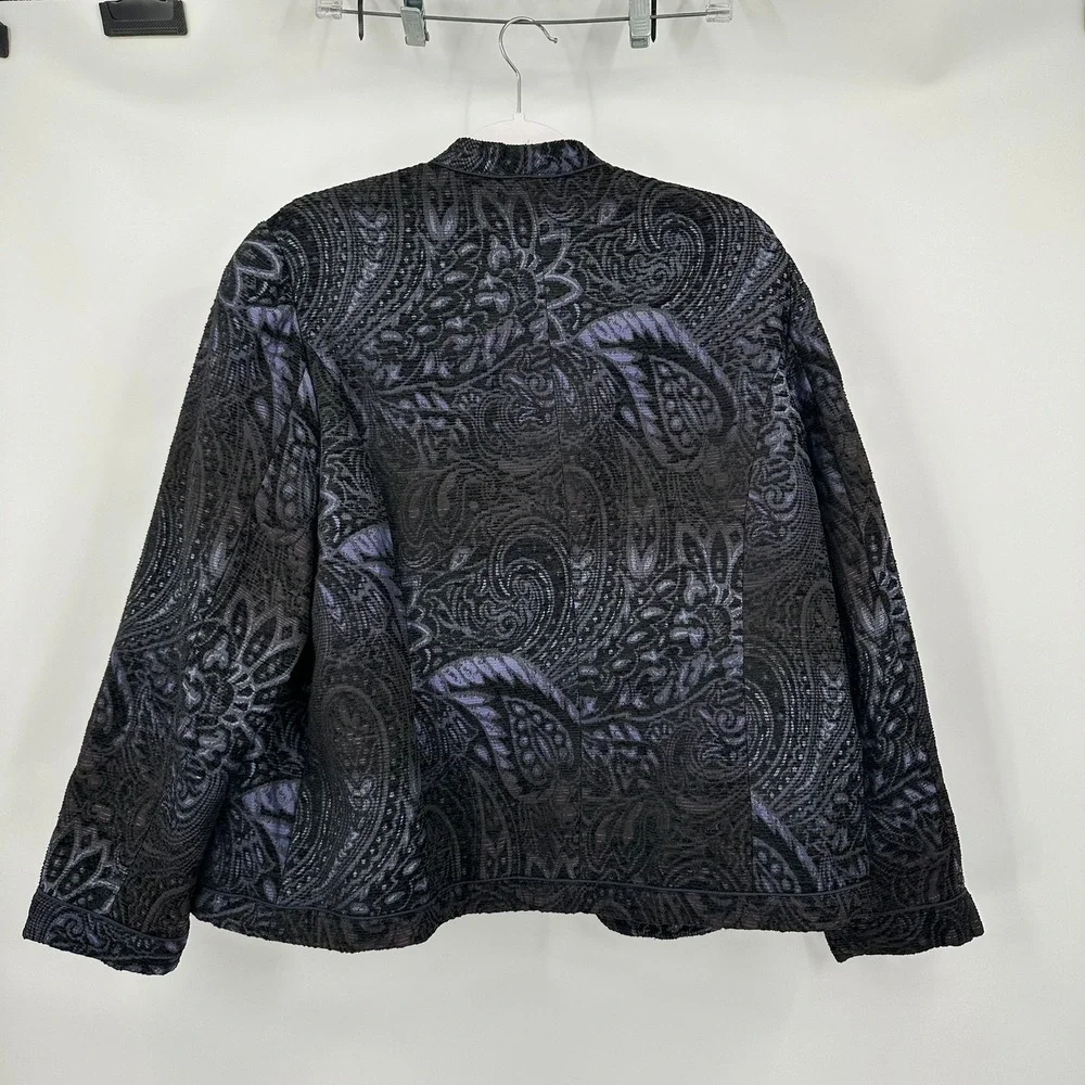 Coldwater Creek Womens Maximalist Paisley Floral Jacquard Open Jacket Size XL